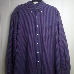 Lyle & Scott Button Down Shirt L Long Sleeve Stripe Blue Orange Cotton